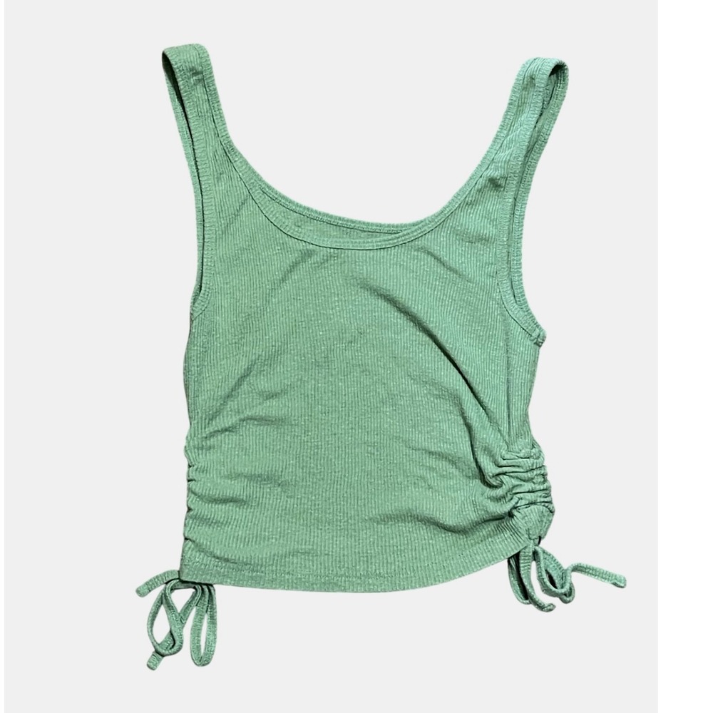 PacSun Ribbed Tank Top‎ Ruched Drawstring Sleeveless Casual Green Earthy Size M